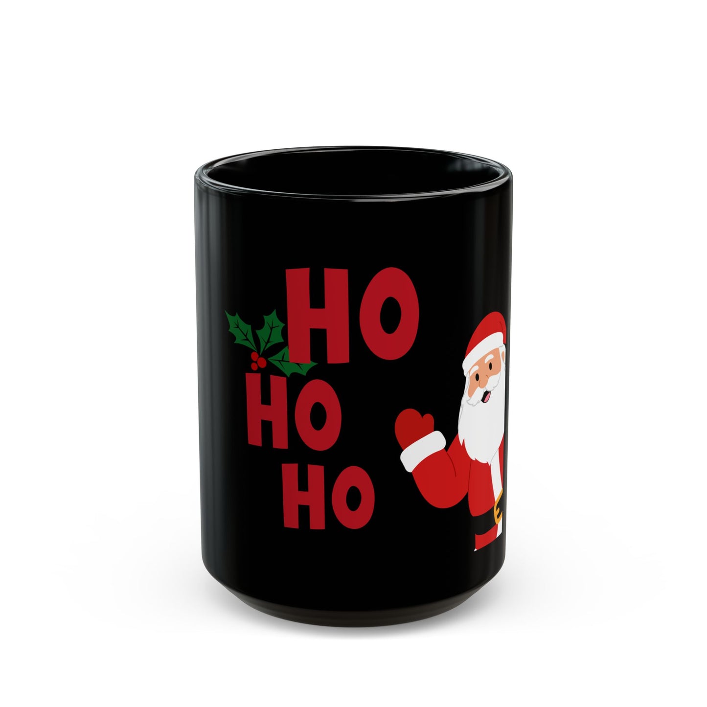 Christmas Santa 'HO HO HO' Black Mug – Festive Holiday Coffee Cup (11oz, 15oz)