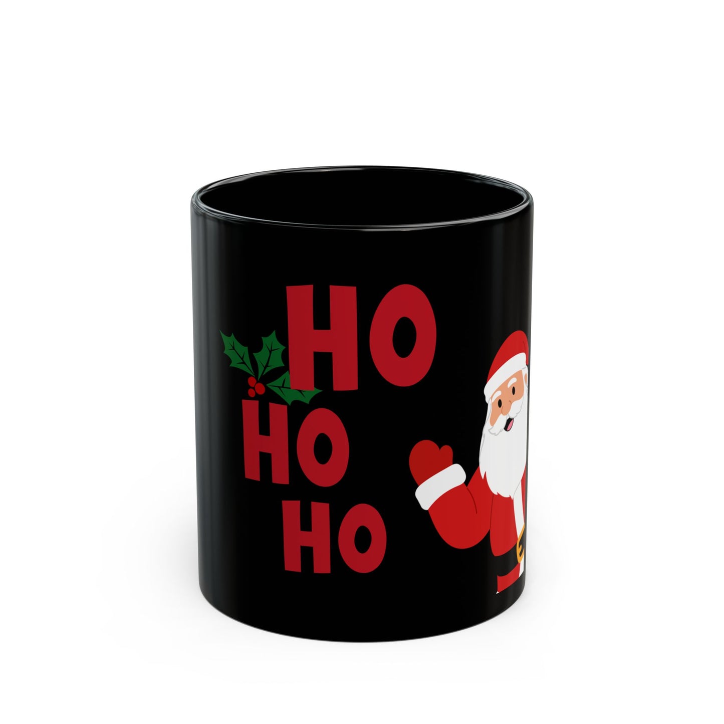 Christmas Santa 'HO HO HO' Black Mug – Festive Holiday Coffee Cup (11oz, 15oz)