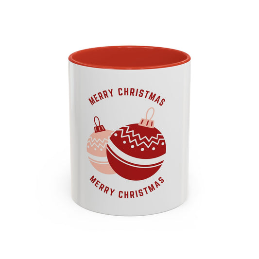 Christmas Ornament Accent Coffee Mug – “Merry Christmas” Red Holiday Coffee Cup